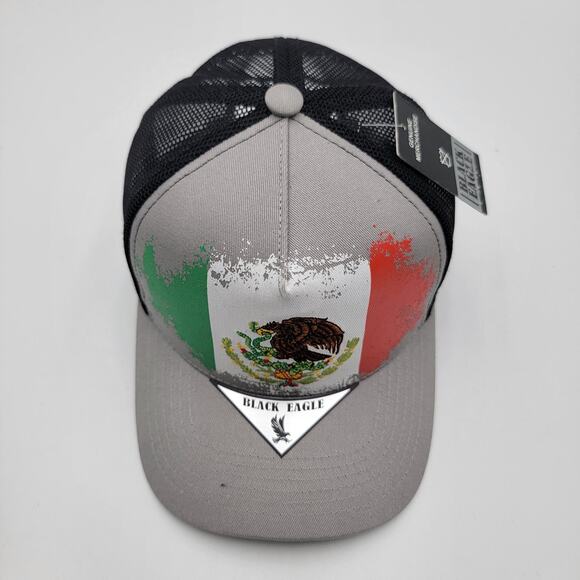Black Eagle Hat Cap Snap Back Gray Mexico Flag Trucker Mesh Embroidered Mens - Picture 5 of 8
